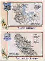 Magyarország vármegyéi - 63 db MODERN reprint jellegű képeslap, Vármegyéink egykoron, teljes sorozat