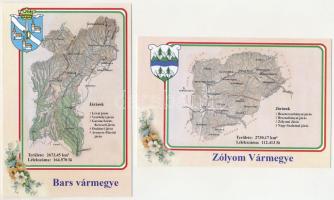 Magyarország vármegyéi - 63 db MODERN reprint jellegű képeslap, Vármegyéink egykoron, teljes sorozat
