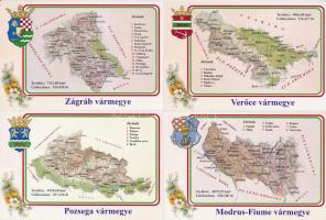 Horvátország - 8 db MODERN reprint jellegű képeslap az egykori vármegyékről, teljes sorozat