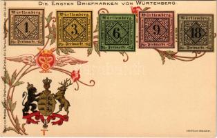 Die Ersten Briefmarken von Würtemberg / The first set of stamps of Würtemberg, coat of arms. Menke-H...