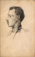 Kézzel rajzolt katona / K.u.k. military, hand-drawn art with soldier (non PC) (fa)