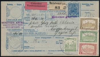 1918 Postautánvételi lap "MÁRIABESNYŐ" bélyegzéssel, ebben a formában ritka!