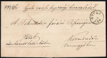 ~1862 Ex offo levél "GYULA" - "KÖRMEND"