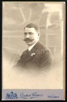 cca 1910 Elegáns, bajszos úr portréja, vizitkártya Lintner Ferenc szegedi műterméből, 10,5x6,5 cm