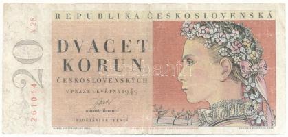 Csehszlovákia 1949. 20K "A 28 261014" T:VG
Czechoslovakia 1949. 20 Korun "A 28 26101...