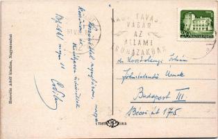 Nagyszombat, Tyrnau, Trnava; Ferenc József tér a Szentháromság szoborral, gyógyszertár, üzletek. Hor...