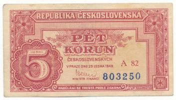 Csehszlovákia 1949. 5K "A 82 803250" T:F 
Czechoslovakia 1949. 5 Korun "A 82 803250&...