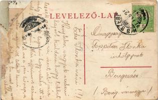 1911 Kisszeben, Sabinov; Gyalogsági laktanya, védőbástya a XVI. században. Szecessziós-virágos keret...