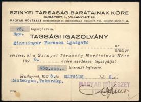 1926 Einczinger Ferenc (1879-1950 festő, grafikus, újságíró Szinyei Társaság Barátainak Köre tagsági...