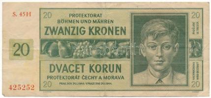 Német Harmadik Birodalom / Cseh-Morva Protektorátus 1944. 20K "S.45H 425252" T:F
German T...