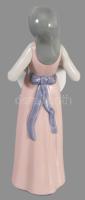 Lladro porcelán lány kalappal figura, jelzett, hibátlan, m: 25,5 cm