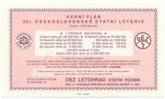 Csehszlovákia 1991. Csehszlovák Állami Lottó 10K értékben, "SPECIMEN (MINTA)" jelöléssel é...