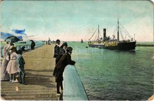 Oostende, Ostende; Bateau entrant au Port / port, steamship (EM)