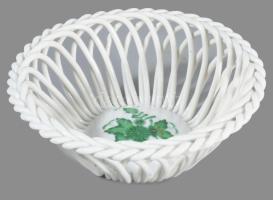 Herendi Apponyi zöld mintás kosár kínáló, jelzett, hibátlan, d: 13 cm