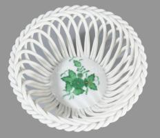 Herendi Apponyi zöld mintás kosár kínáló, jelzett, hibátlan, d: 13 cm