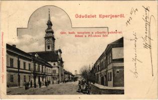 1902 Eperjes, Presov; Görögkatolikus templom a püspöki palotával. Nézet a Fő utca felé. Fénynyomat D...