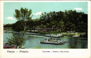 1915 Pöstyén, Piestany; Überfuhr / átkelés a Vág folyón, komp. Gipsz H. kiadása / crossing the Váh r...