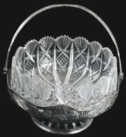 Orivit Köln szecessziós ezüstözött kínáló üvegbetéttel, jelzett, d: 26 cm, m: 15 cm