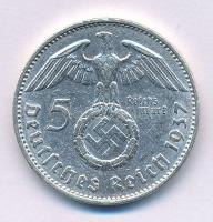 Német Harmadik Birodalom 1937F 5M Ag "Hindenburg" kapszulában T:XF patina
German Third Em...