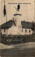 1927 Győrszentiván (Győr), Hősök szobra, emlékmű, Országzászló. Jánossy fényképész kiadása (EK)