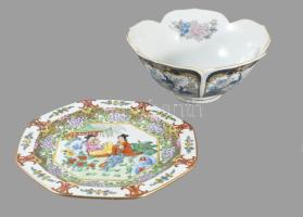 Tozan, japán porcelán tálka, Matricás, jelzett, hibátlan d: 16 cm + tányér d: 18 cm