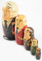 Jelcin, Gorbacsov, Brezsnyev, Sztálin, Lenin, stb. festett fa matrjoska babák 5 db 5-18 cm-ig