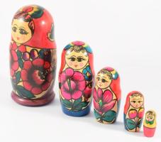 5 darabos matrjoska baba, kézzel festett fa. 18 cm ig