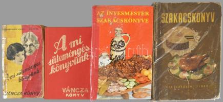 4 db vegyes szakácskönyv, vegyes állapotban