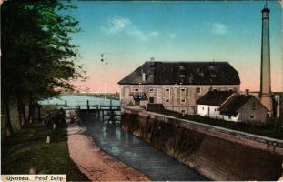 1915 Újverbász, Verbász, Novi Vrbas; Felső zsilip, gát / dam (kopott sarkak / worn corners)