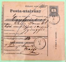 Postautalványok, utánvételi lapok és csomagszállítók gyűjteménye 1875-1923 17 + 6 + 15 összesen 38 d...