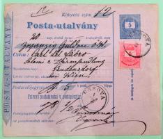 Postautalványok, utánvételi lapok és csomagszállítók gyűjteménye 1875-1923 17 + 6 + 15 összesen 38 d...