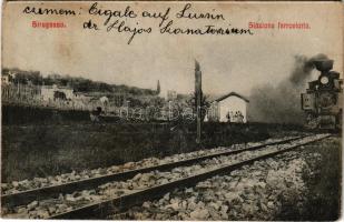 1911 Strunjan, Strugnano; Stazione ferroviaria / railway station, locomotive, train (fl)