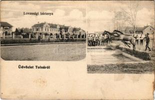 Tolna, Lovassági laktanya, K.u.k. katonák, akadályugratás. Weltmann Ignác kiadása (EM)