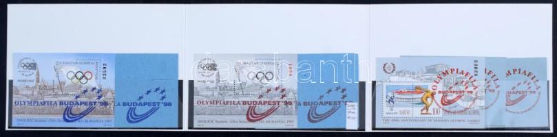 1995 Olimpiafila emlékív pár kék és piros felülnyomással + 1998 Olimpiafila Budapest emlékív piros f...