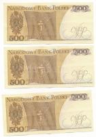 Lengyelország 1982. 500Zl (3x) sorszámkövetők "DC 4964001 - DC 4964003 " T:VF,F szép papír...