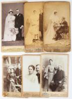 cca 1890-1910 Házaspárok, esküvői fotók, 6 db kabinetfotó, Elbl és Pietsch budapesti, illetve Kiss J...