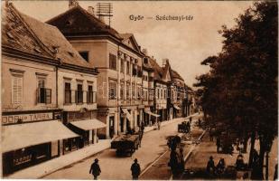1916 Győr, Széchenyi tér, piac, lovaskocsi, Simon Ferenc üzlete, dohányáruda. Vasúti levelezőlapárus...