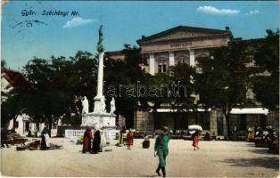 1917 Győr, Széchenyi tér, piac, Lloyd palota, árusok (EM)