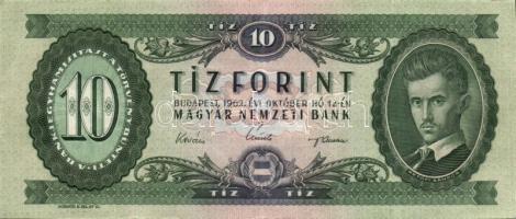 1962. 10Ft (2x) egyugrású sorszámozással T:III+