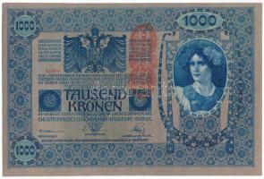 Ausztria 1919 (1902) 1000K függőleges "DEUTSCHÖSTERREICH" felülbélyegzéssel, mindkét oldal...