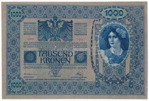 Ausztria 1919 (1902) 1000K függőleges "DEUTSCHÖSTERREICH" felülbélyegzéssel, mindkét oldal...