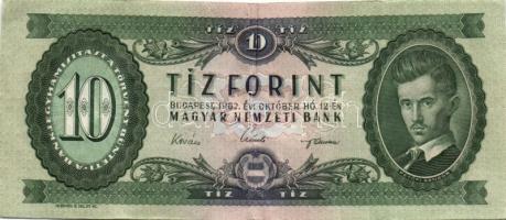 1962. 10Ft (2x) egyugrású sorszámozással T:III+