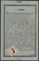 1836 Régi zombori okirat, latin nyelven, nyomtatott kerettel, a szöveg első fele nyomtatott, a másod...