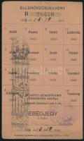 1933 Budapest Székesfőváros Étkeztetési Akciója ebédjegy ellenőrzőszelvény
