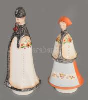 Aquincumi matyó juhász és neje két porcelán szobor. Kézzel festett, jelzett, hibátlan 23 cm és 20 cm...