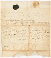 1705 Kézzel írt irat viaszpecsétekkel, Bene és Iszlai aláírásokkal