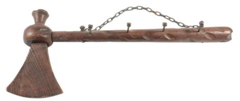 Balta formájú akasztó, fogas. Fa, fém 42 cm
