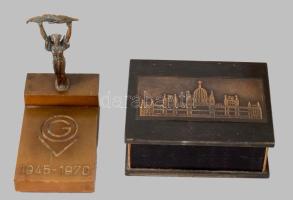 Szabadság szobor mini fém, bakelit 11 cm + retro fém doboz vöröscsillagos parlamenttel 13 cm