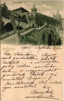 1905 Budapest I. Királyi vár, Halászbástya, Mátyás-lépcső. Szénásy kiadása (ázott / wet damage)