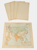 cca 1890-1900 Sydow-Wagners methodischer Schul-Atlas 5 db térképe (Ázsia, Közel-Kelet, stb.), változ...